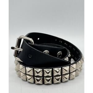Funk Plus Belt Size M Black Leather Two Row Pyramid Stud Punk Goth Metal READ